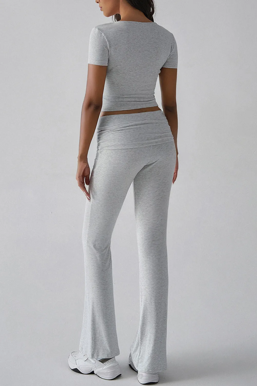 Light Grey Crop Top and Long Trousers Co-ord Set sold by Beagle Boutique product image thumbnail 2