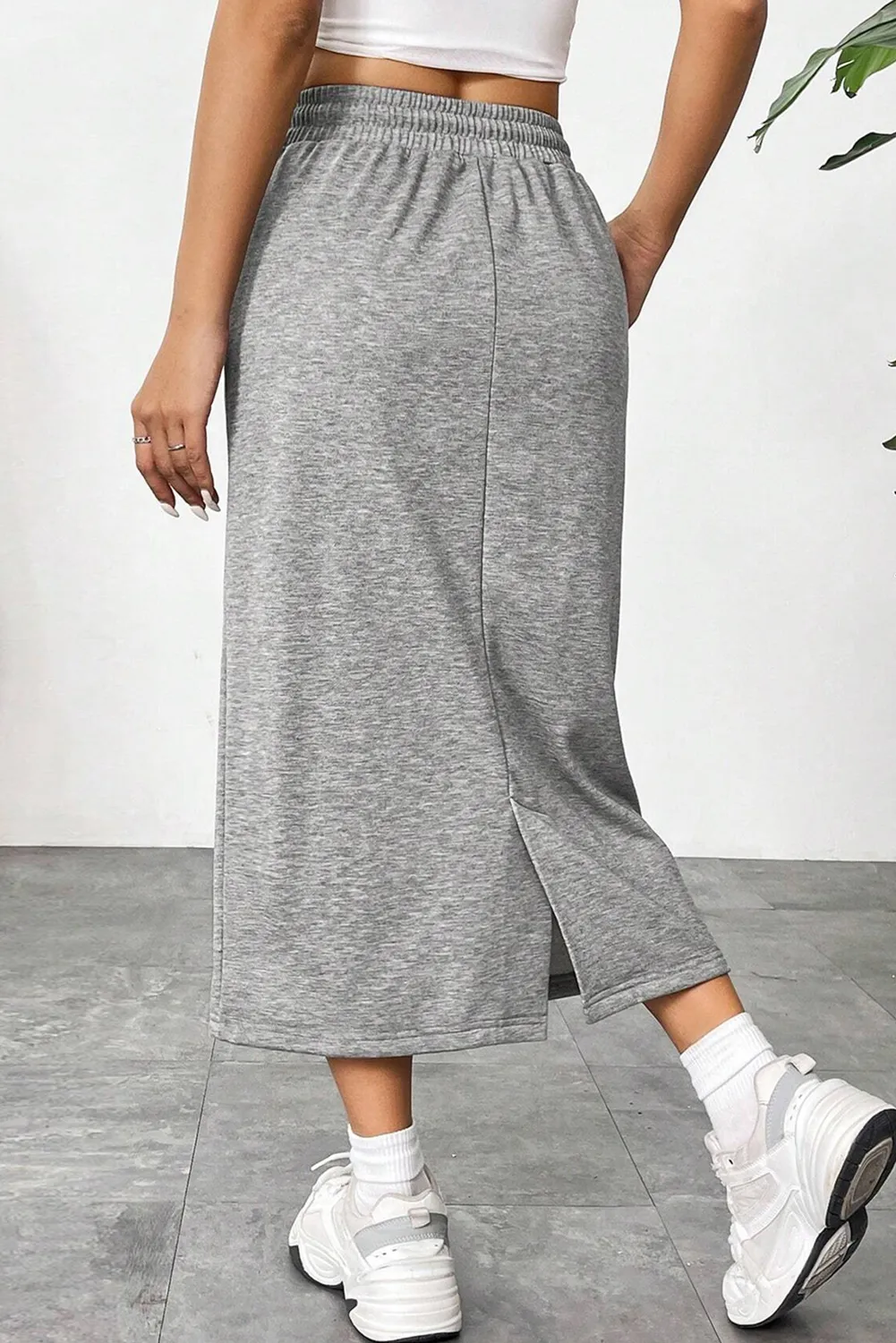 Grey Plain Drawstring Waist Midi Skirt sold by Beagle Boutique product image thumbnail 2