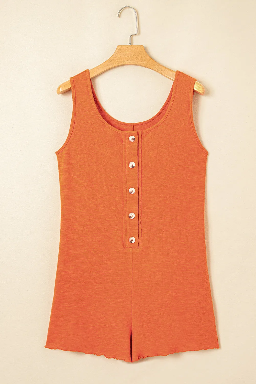 Grapefruit Orange U Neck Button Front Sleeveless Romper sold by Beagle Boutique product image thumbnail 4