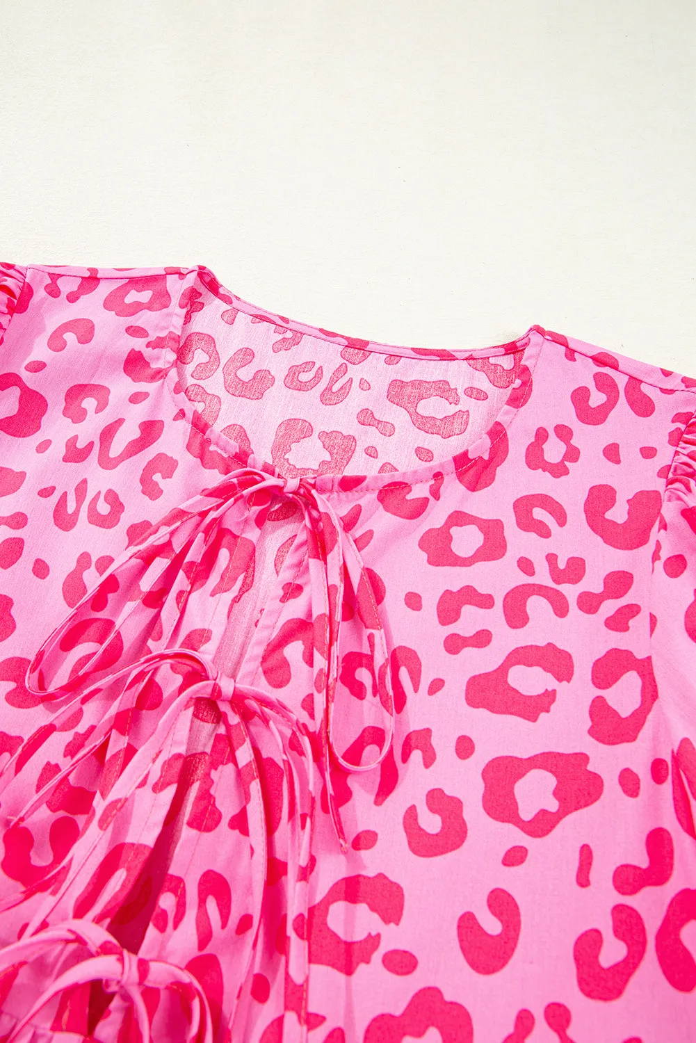 Rose Leopard Puff Sleeve Tie Front High Waist Mini Dress sold by Beagle Boutique product image thumbnail 5