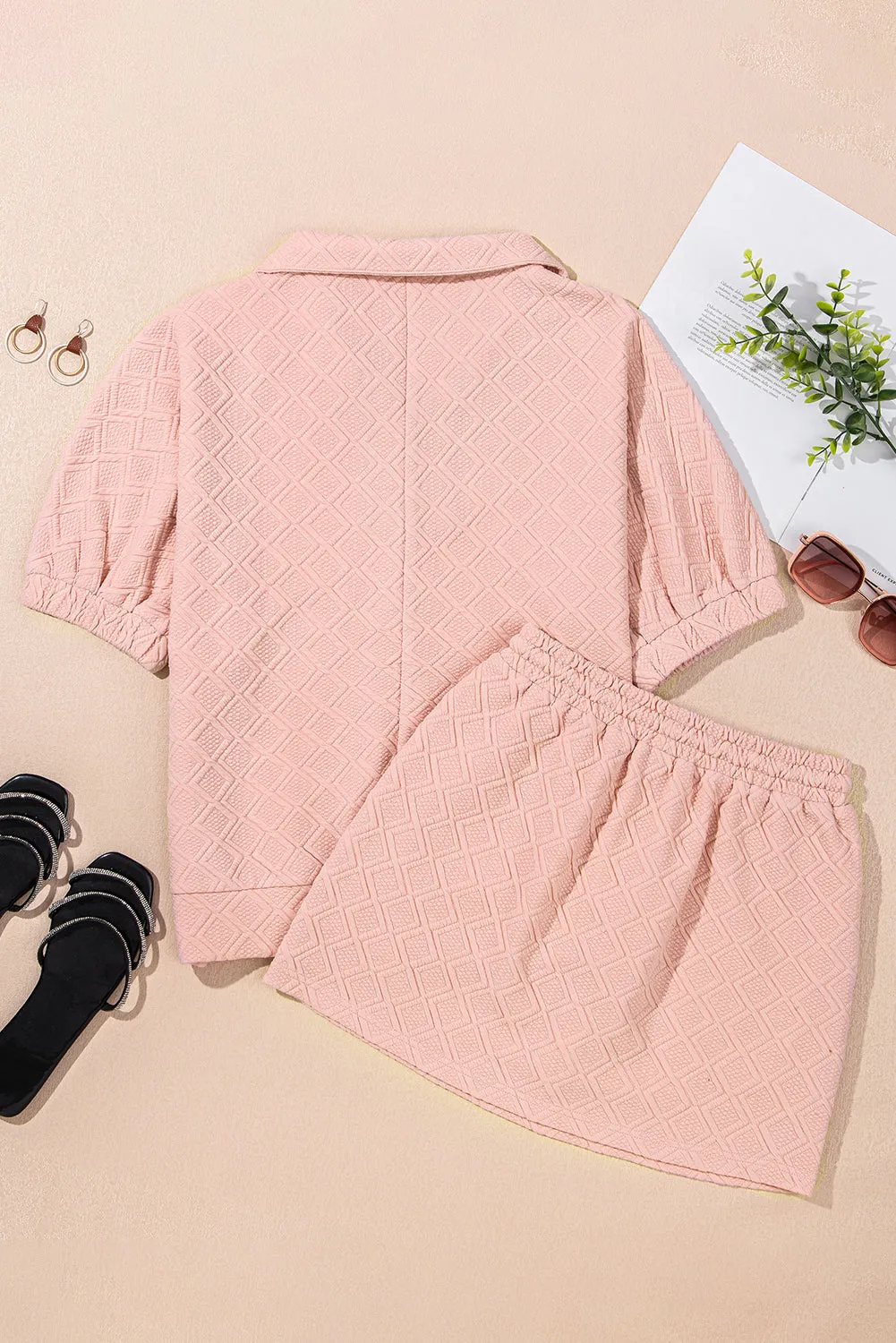 Light Pink Striped Collared Zip up Textured Skirt Set sold by Beagle Boutique product image thumbnail 5