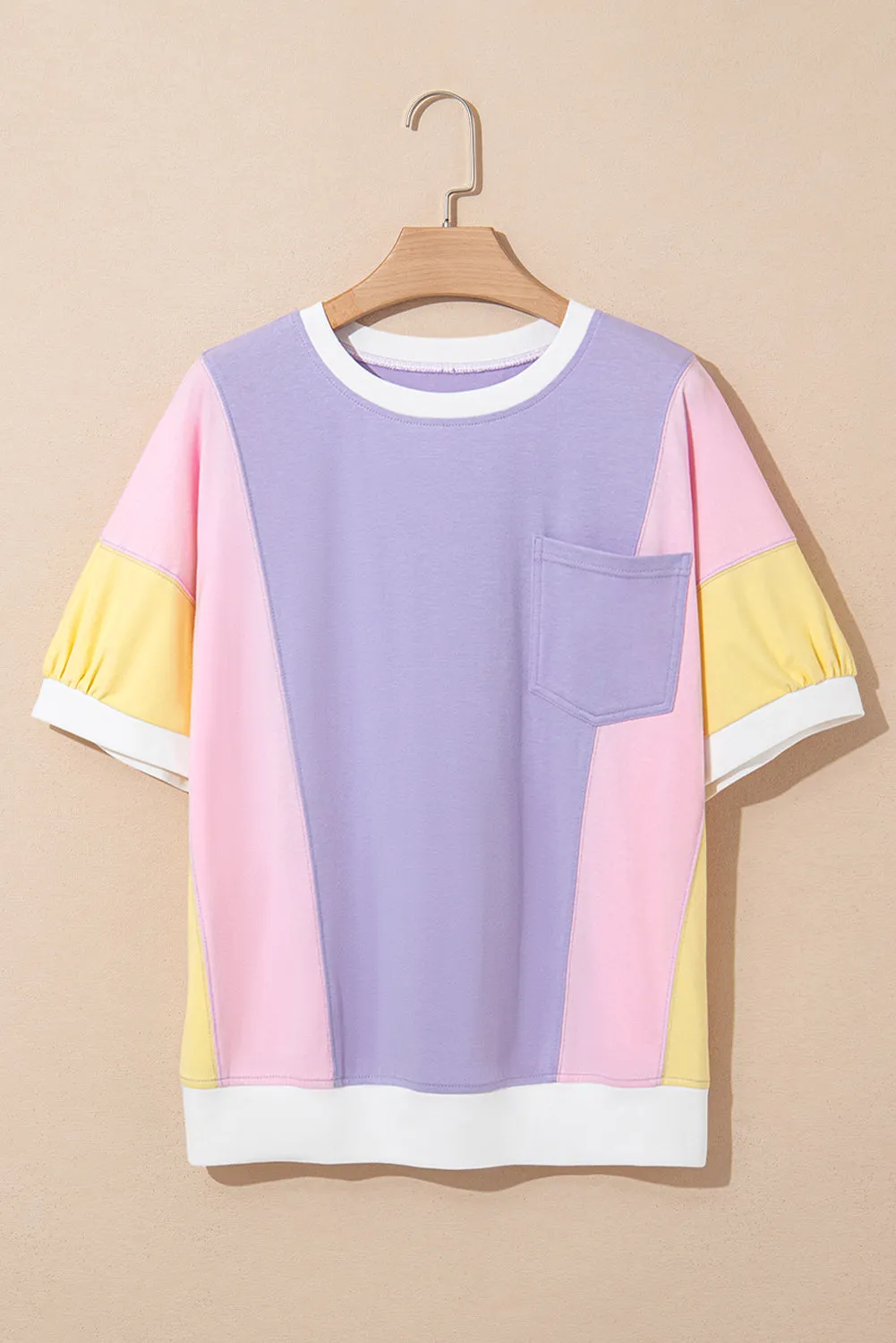 Purple Colour Block Patchwork Half Sleeve Oversized T Shirt sold by Beagle Boutique product image thumbnail 5