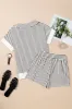 Black Stripe V Neck Tee and Casual Short Co-ord Set sold by Beagle Boutique