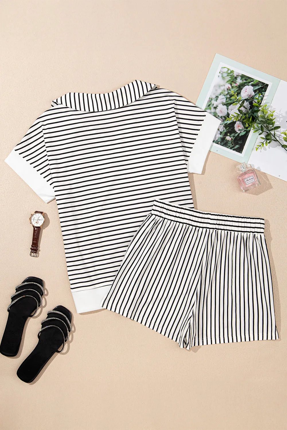 Black Stripe V Neck Tee and Casual Short Co-ord Set sold by Beagle Boutique product image thumbnail 5