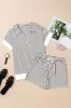 Black Stripe V Neck Tee and Casual Short Co-ord Set sold by Beagle Boutique
