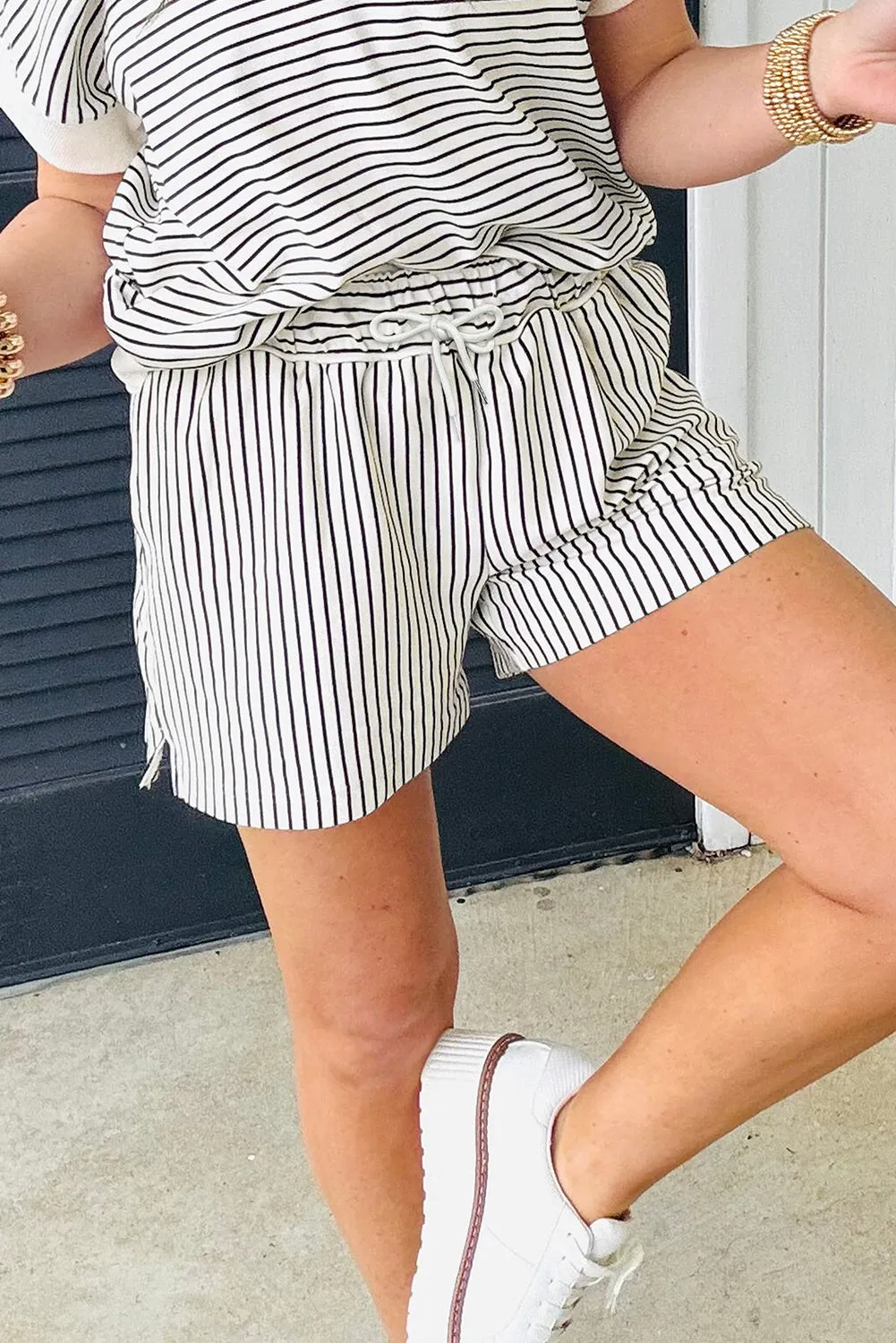 Black Stripe V Neck Tee and Casual Short Co-ord Set sold by Beagle Boutique product image thumbnail 2