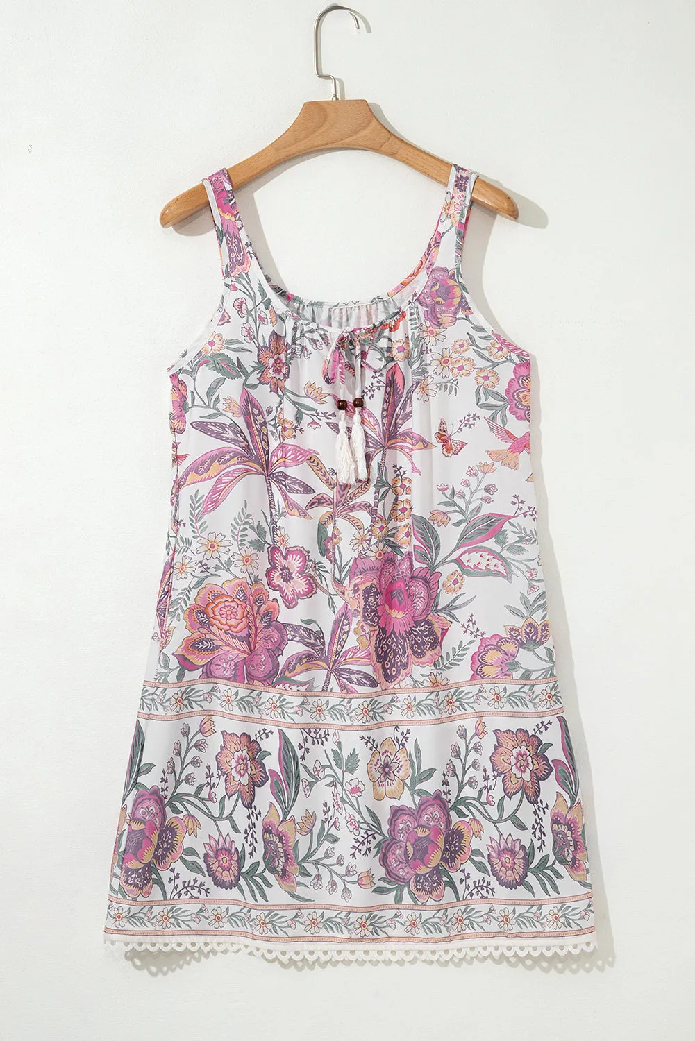 Multicolour Floral Print Fringed Tie U Neck Sleeveless Mini Dress sold by Beagle Boutique product image thumbnail 5