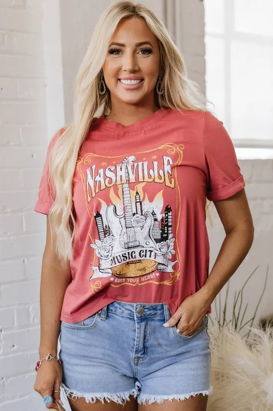 Mineral Red Nashville Music City Graphic Retro Fashion Tee sold by Beagle Boutique