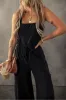 Black Drawstring Wide Leg Cargo Pockets Sleeveless Jumpsuit sold by Beagle Boutique