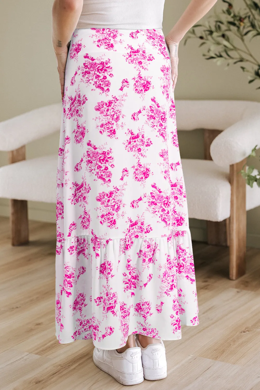 Rose Boho Floral High Waist Ruffle Split Maxi Skirt sold by Beagle Boutique product image thumbnail 2