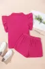 Strawberry Pink Striped Detail Flutter Sleeve Zipped Collar Short Set sold by Beagle Boutique
