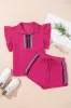 Strawberry Pink Striped Detail Flutter Sleeve Zipped Collar Short Set sold by Beagle Boutique