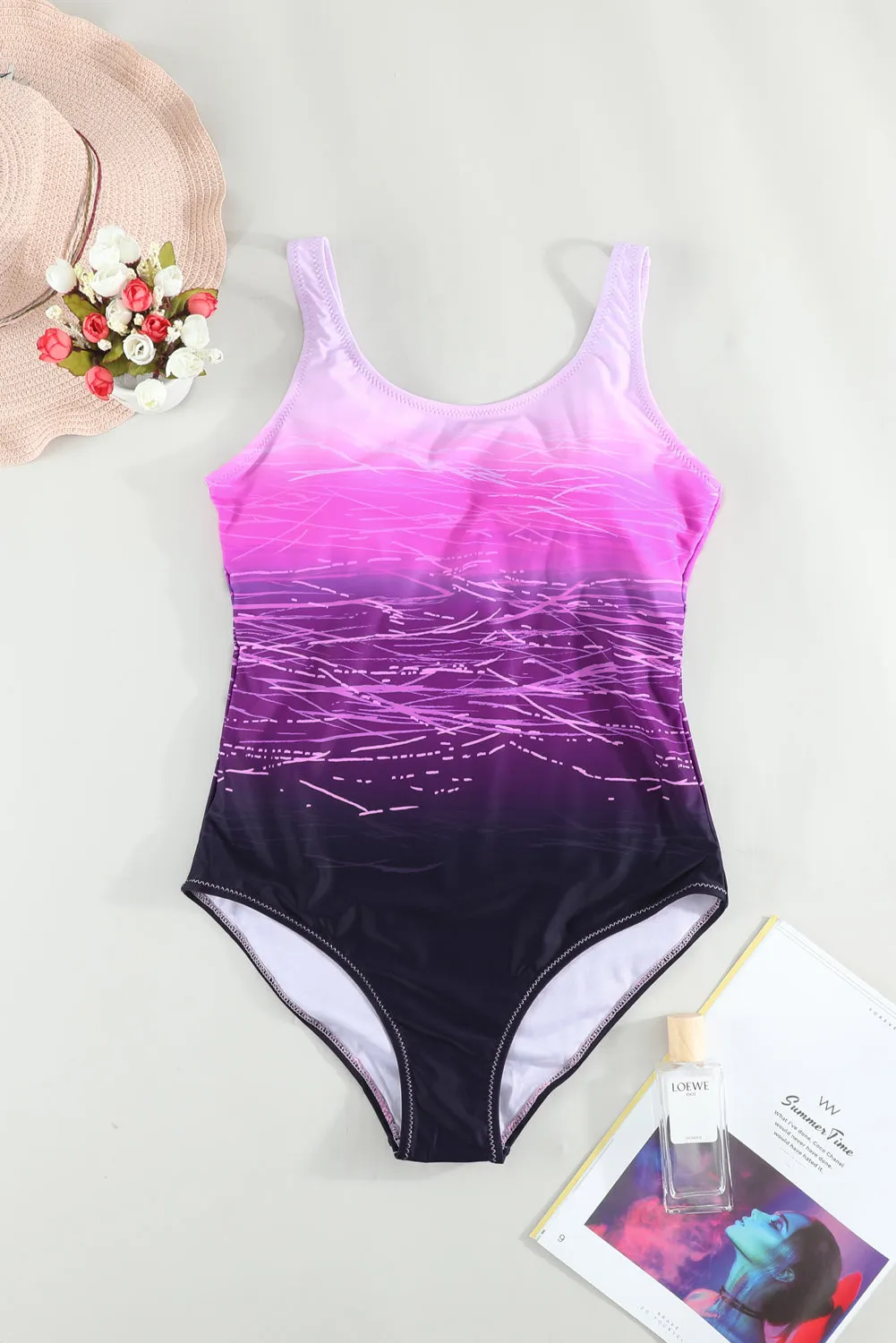 Purple Gradient Criss Cross Back One Piece Swimsuit sold by Beagle Boutique product image thumbnail 5