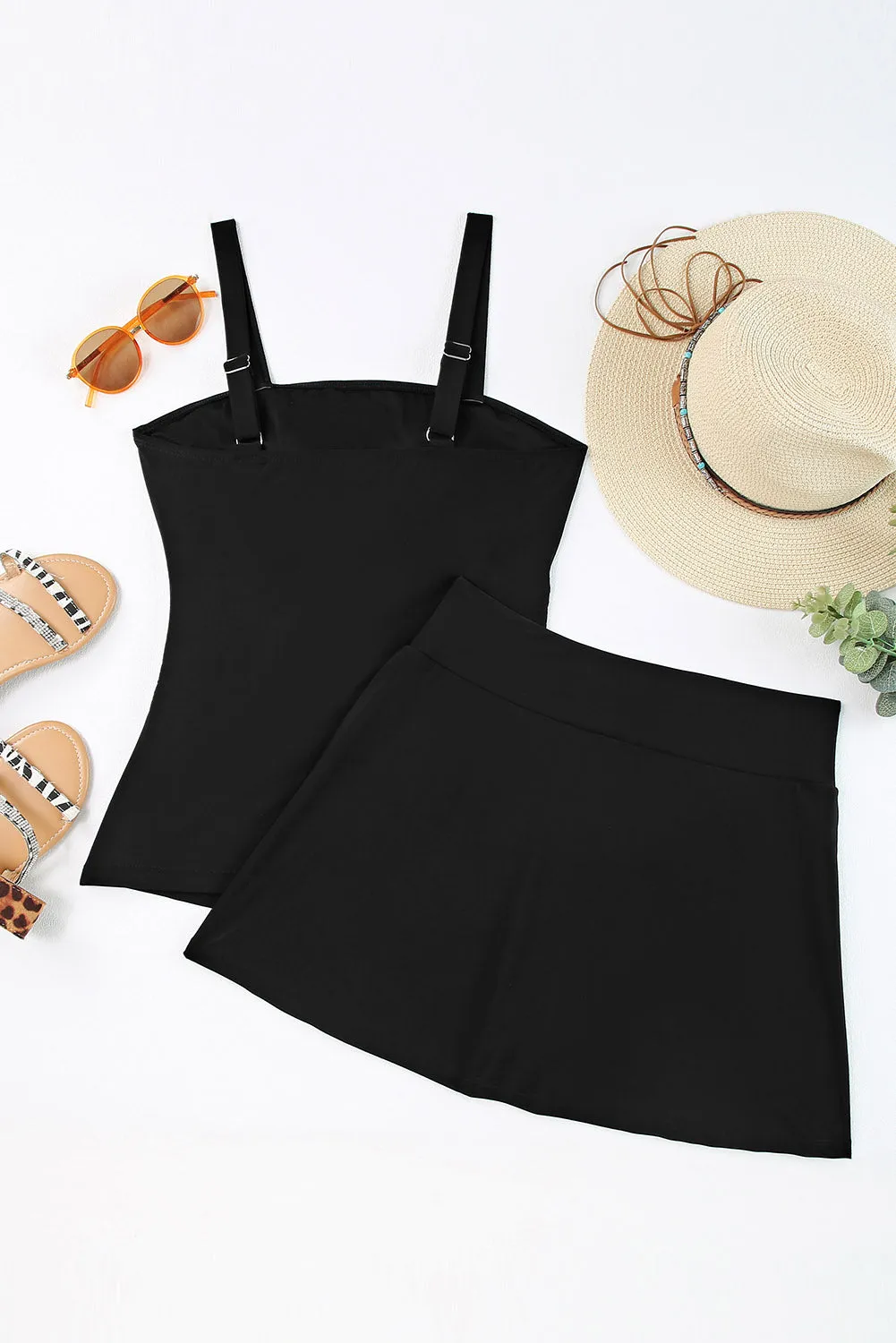 Black Solid Square Neck Sleeveless Tankini Swimsuit sold by Beagle Boutique product image thumbnail 5