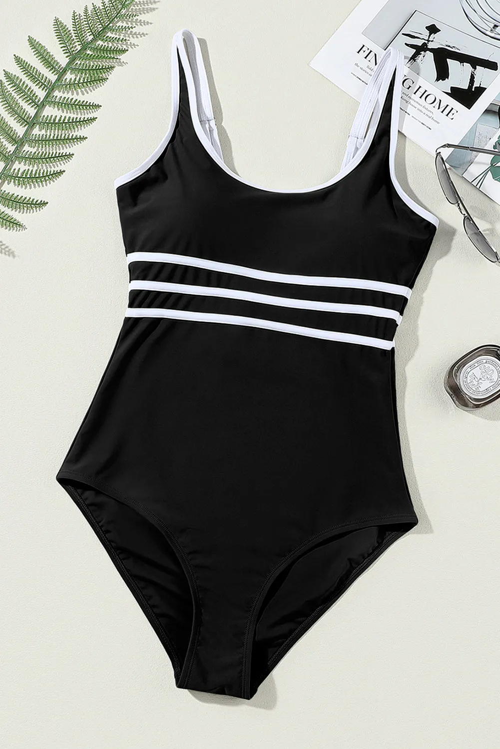 Black Contrast Trim Colourblock U Neck One Piece Swimwear sold by Beagle Boutique product image thumbnail 5