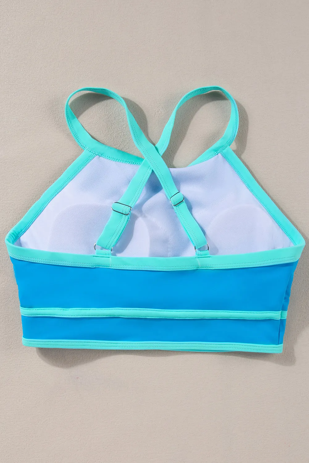 Blue Contrast Trim Crisscross Back High Waisted Bikini sold by Beagle Boutique product image thumbnail 4