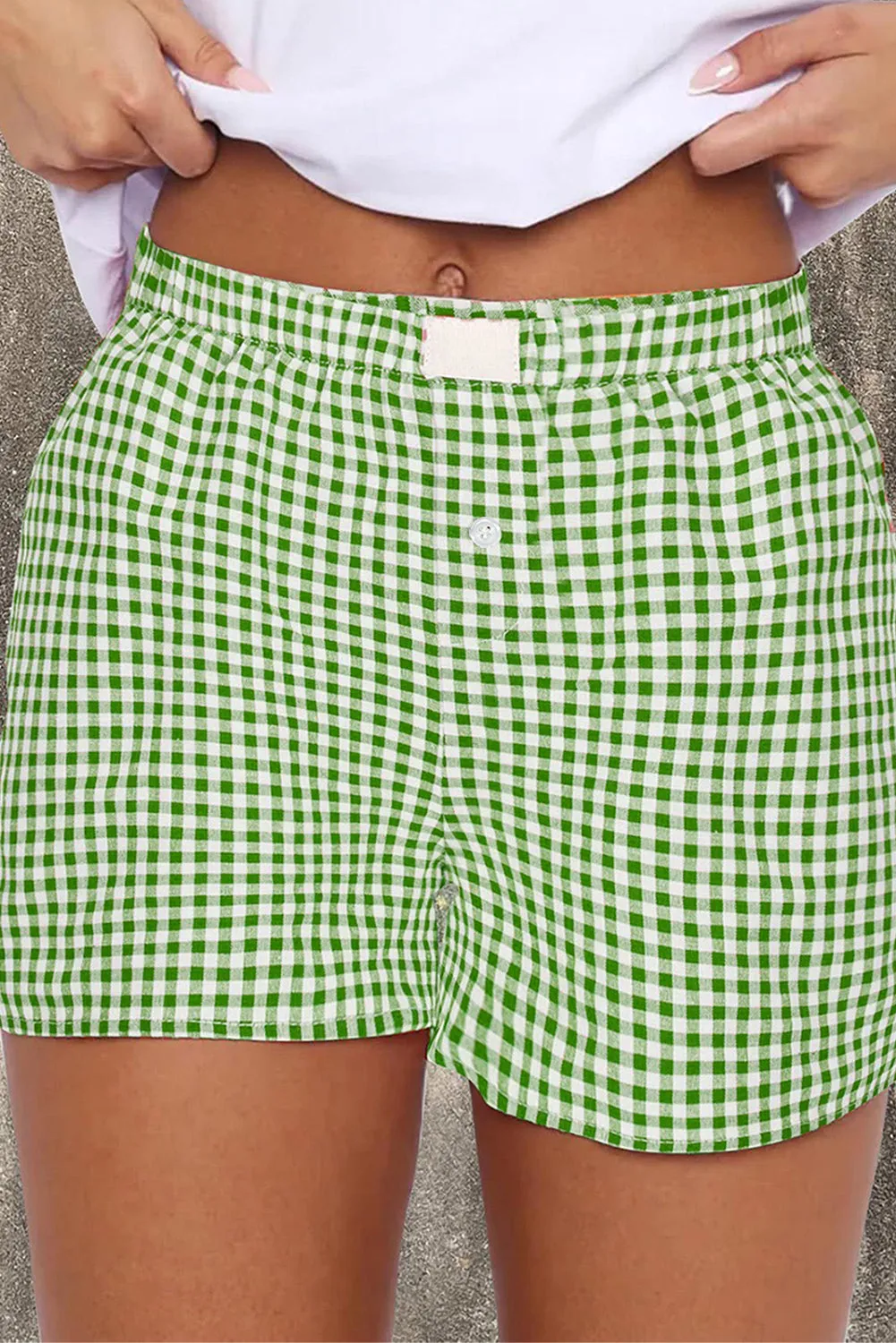 Fern Green Red Plaid Gingham Printed High Waist Shorts sold by Beagle Boutique product image thumbnail 3