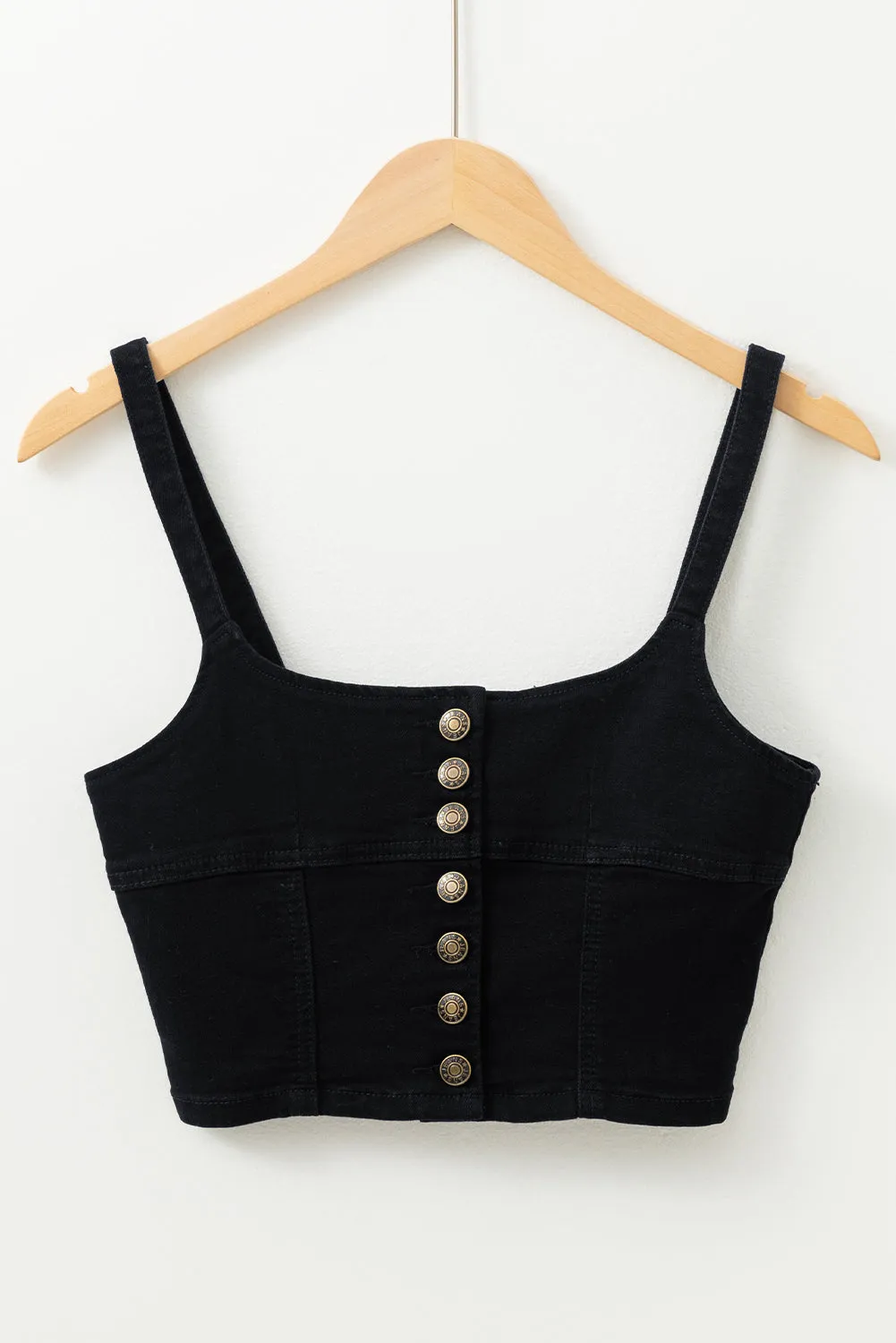 Black Acid Wash Buttoned Cropped Slim Denim Tank Top sold by Beagle Boutique product image thumbnail 5