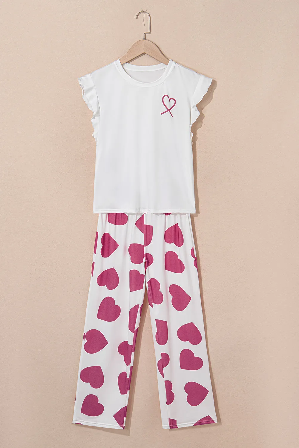 Pink Ruffled Tank Top And Heart Print Trousers Pyjamas sold by Beagle Boutique product image thumbnail 3