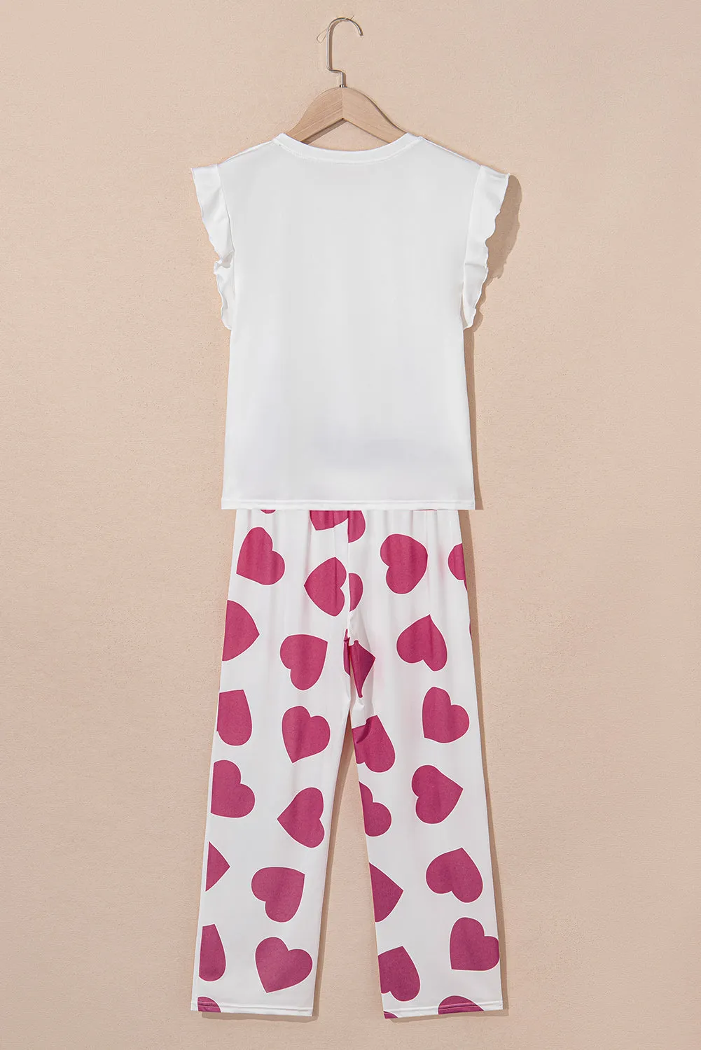 Pink Ruffled Tank Top And Heart Print Trousers Pyjamas sold by Beagle Boutique product image thumbnail 4