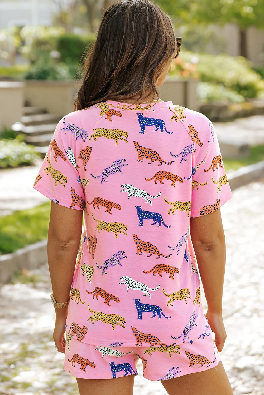 Pink Flower Print Short Sleeve High Waist Two Piece Shorts Set Co-ord sold by Beagle Boutique product image thumbnail 2