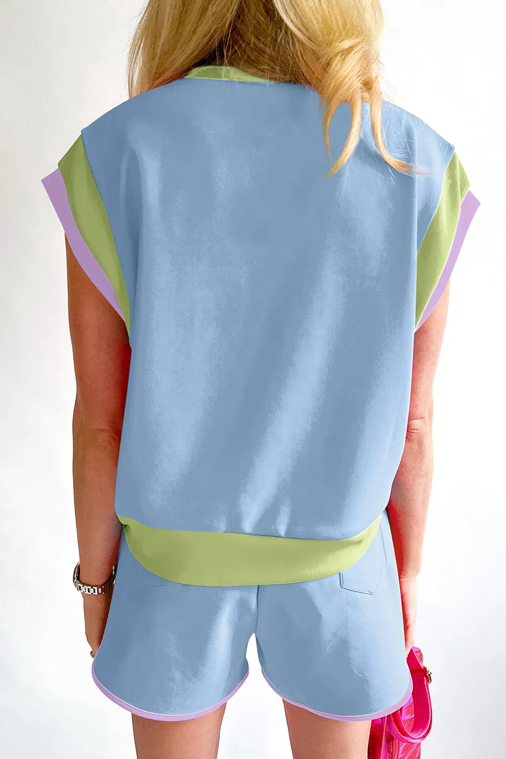 Blue Contrast Trim Cap Sleeve Tee Shorts Set Co-ord sold by Beagle Boutique product image thumbnail 5