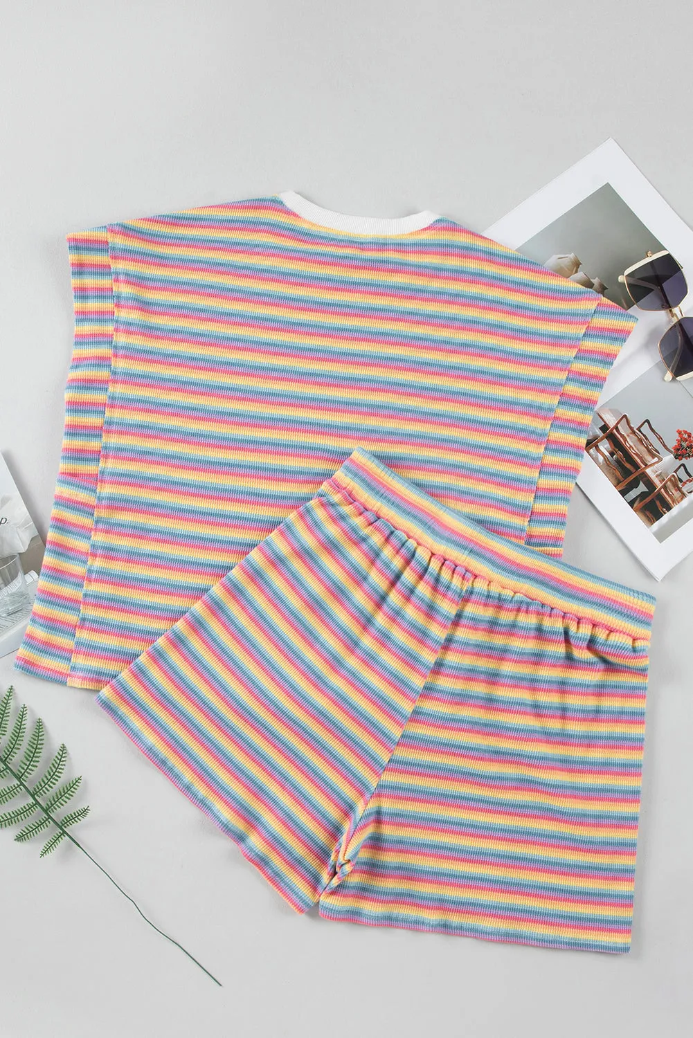 Pink Stripe Crew Neck Tee and Tasseled Drawstring Shorts Set Co-ord sold by Beagle Boutique product image thumbnail 5