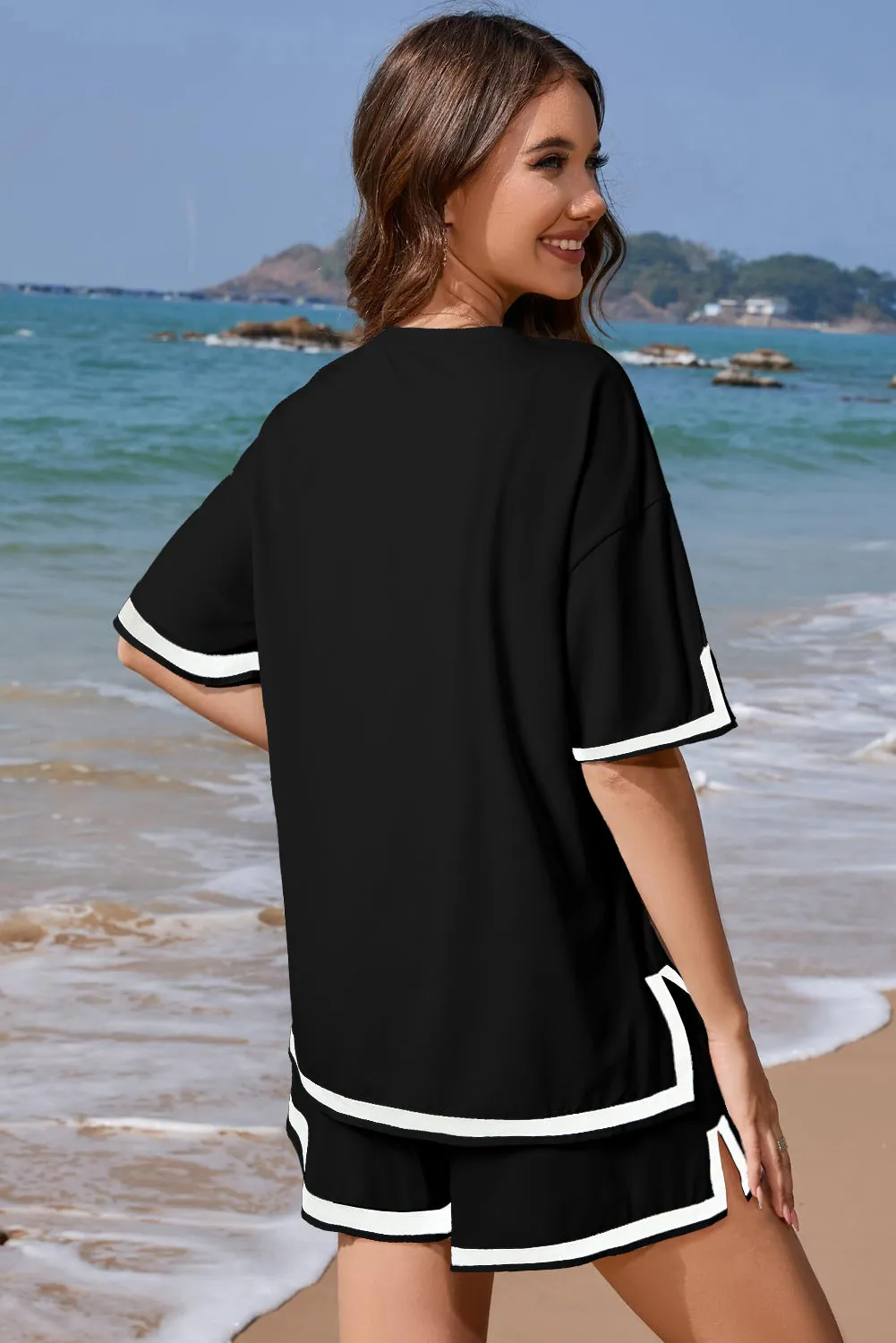 Black Contrast Trim Tee and Shorts Set Co-ord sold by Beagle Boutique product image thumbnail 2
