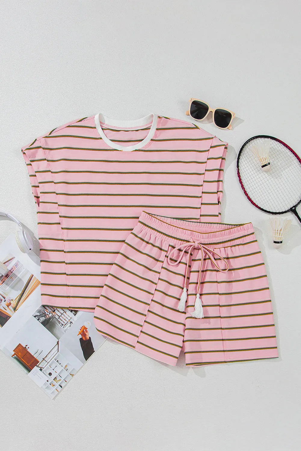 Pink Stripe Wide Short Sleeve Tee and Short Set Co-ord sold by Beagle Boutique product image thumbnail 5