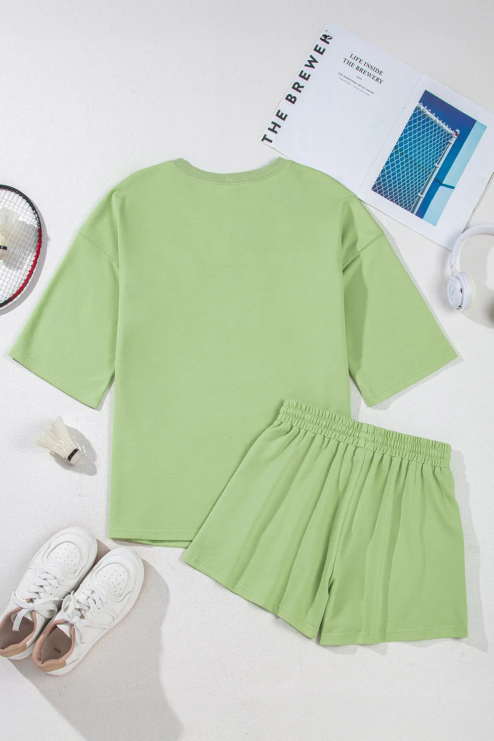 Meadow Mist Green Solid Loose V Neck Half Sleeve Tee and Shorts sold by Beagle Boutique product image thumbnail 4