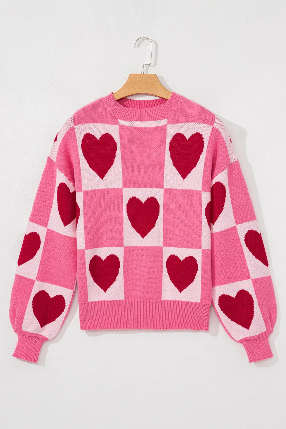 Pink Love Heart Checkered Valentine Crew Neck Sweater sold by Beagle Boutique product image thumbnail 5
