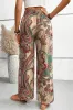 Khaki Paisley Print Boho Elastic Waist Wide Leg Trousers sold by Beagle Boutique