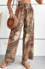 Khaki Paisley Print Boho Elastic Waist Wide Leg Trousers sold by Beagle Boutique