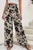 Khaki Floral Print Smocked High Waist Wide Leg Trousers sold by Beagle Boutique