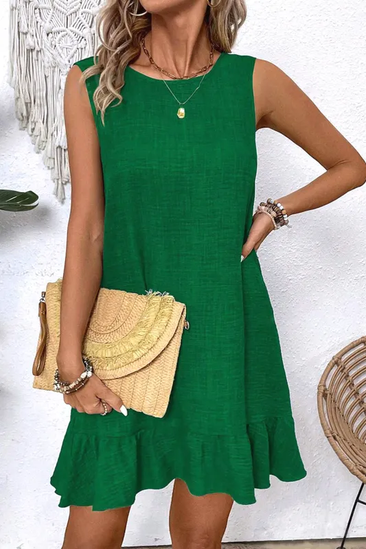 Knot Scoop Back Ruffle Hem Sleeveless Mini Dress sold by Beagle Boutique