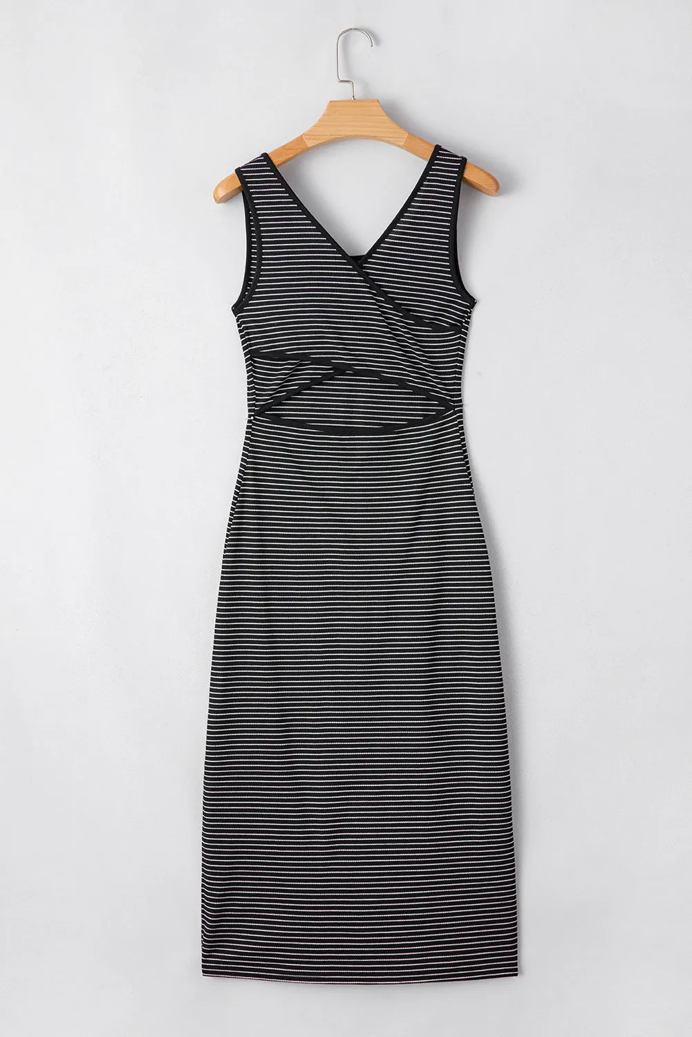 Black Stripe Criss Cross Side Slits Slim Fit Sleeveless Midi Dress sold by Beagle Boutique product image thumbnail 5