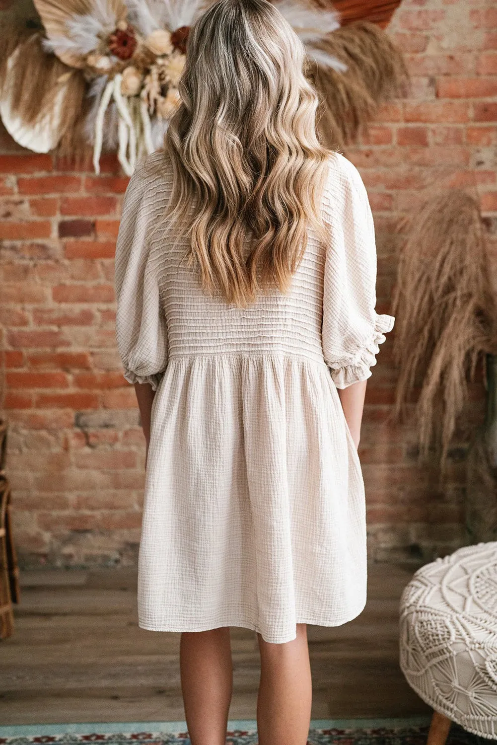 White Textured Ruffled Puff Sleeve Oversized Dress sold by Beagle Boutique product image thumbnail 2