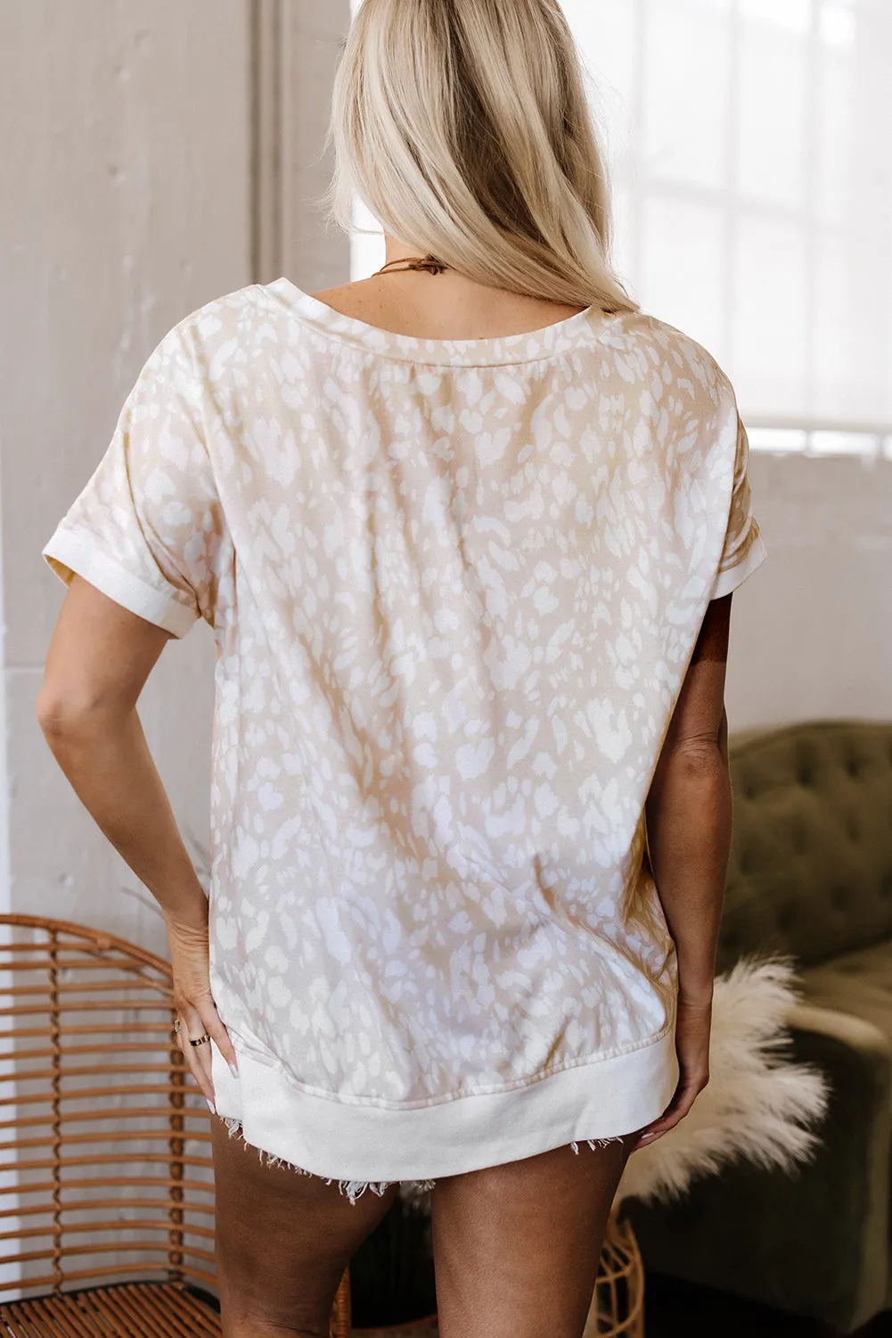 Leopard Print V Neck Side Slit Loose Fit T Shirt sold by Beagle Boutique product image thumbnail 2