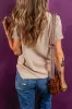 Oatmeal Short Sleeve Half Button Ribbed Knit Top sold by Beagle Boutique
