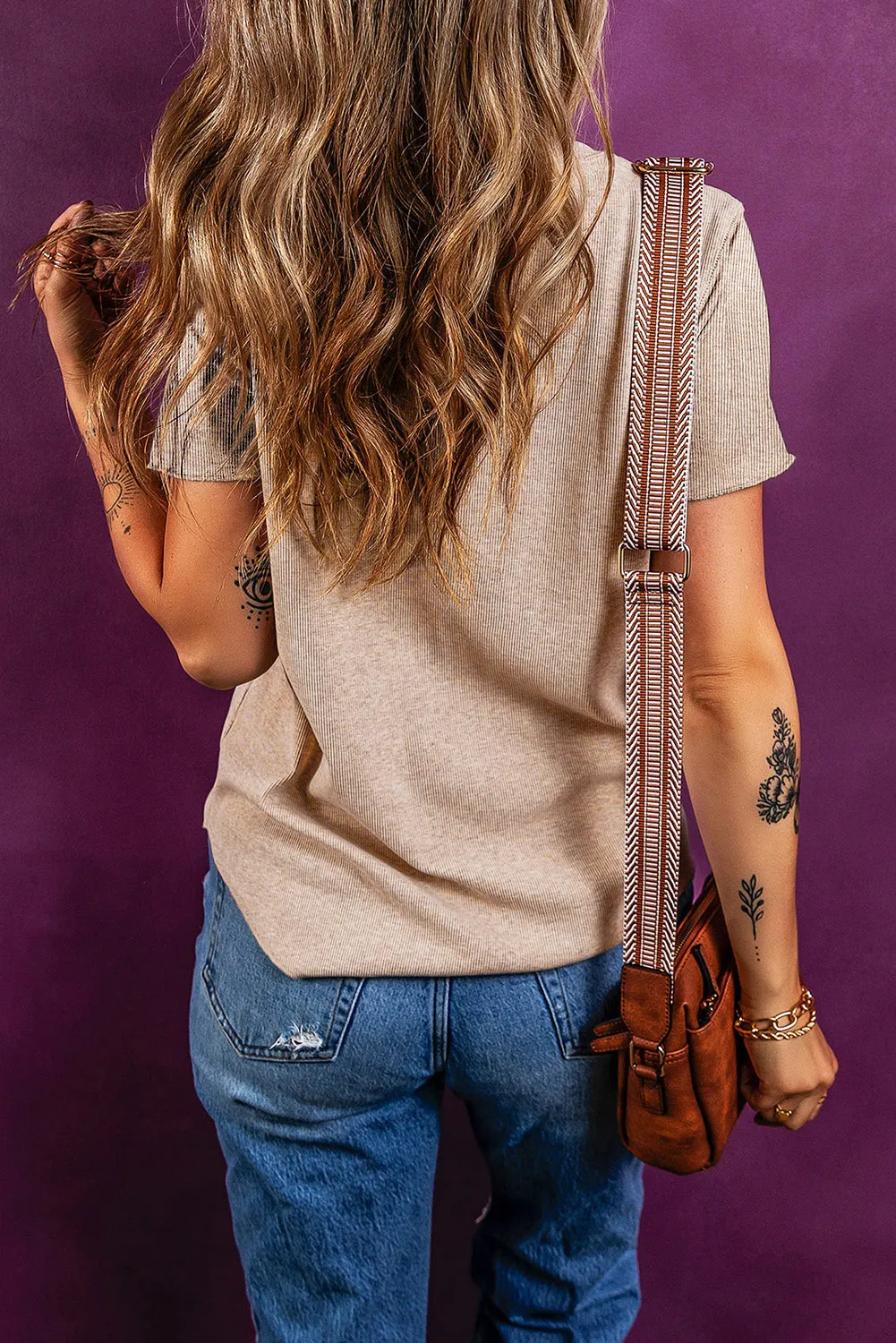 Oatmeal Short Sleeve Half Button Ribbed Knit Top sold by Beagle Boutique product image thumbnail 2