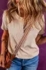 Oatmeal Short Sleeve Half Button Ribbed Knit Top sold by Beagle Boutique