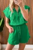 Bright Green Textured Short Sleeve Half Zip Drawstring Waist Romper sold by Beagle Boutique