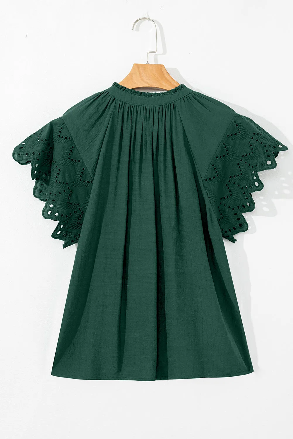 Green Bay Eyelet Embroidered Sleeve Tie V Neck Blouse sold by Beagle Boutique product image thumbnail 4
