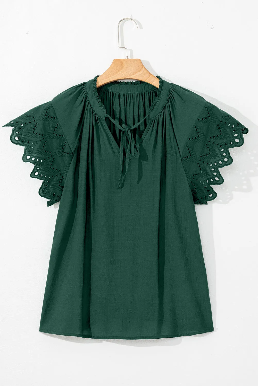 Green Bay Eyelet Embroidered Sleeve Tie V Neck Blouse sold by Beagle Boutique product image thumbnail 3