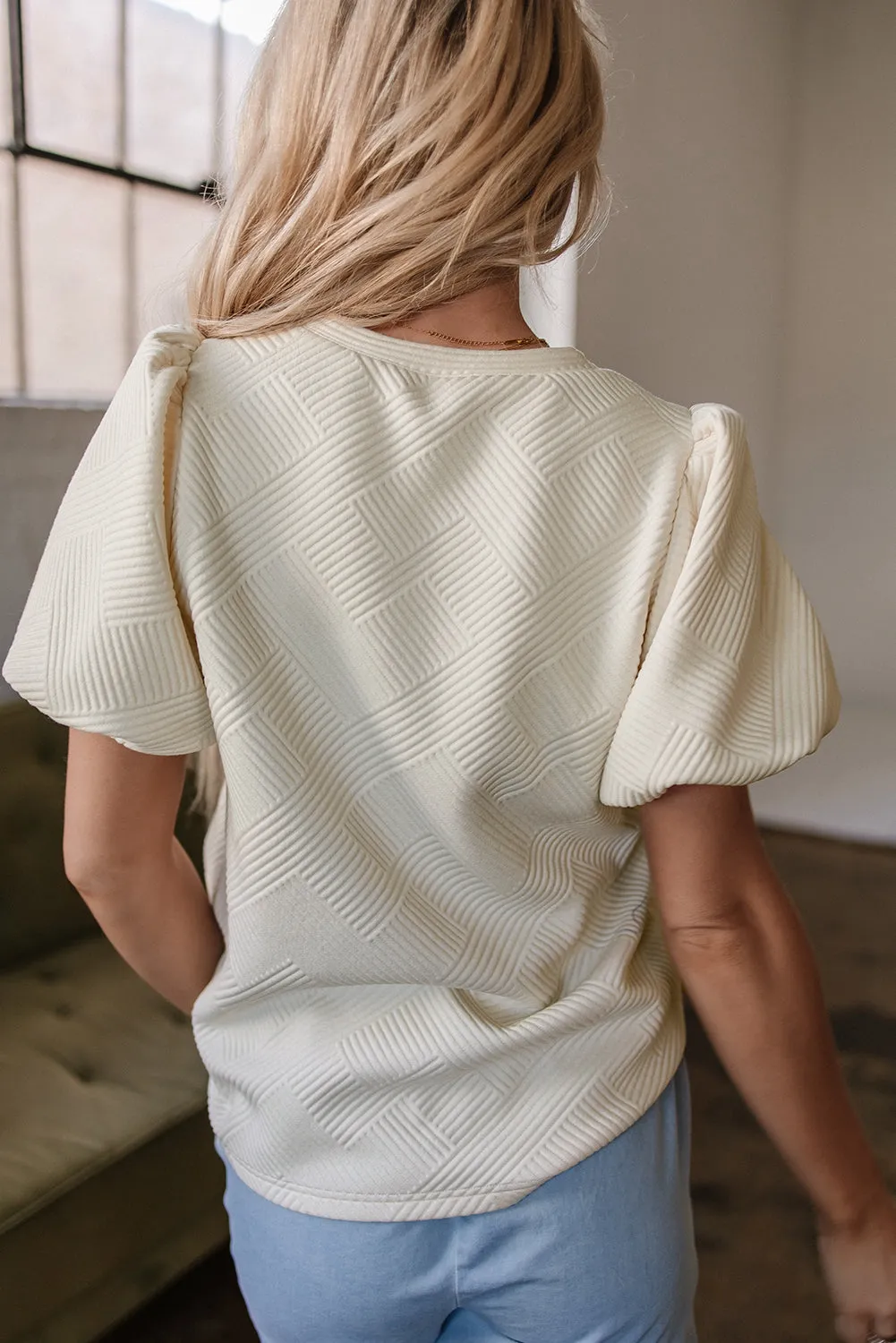 Oatmeal Textured Puff Sleeve T-shirt sold by Beagle Boutique product image thumbnail 2