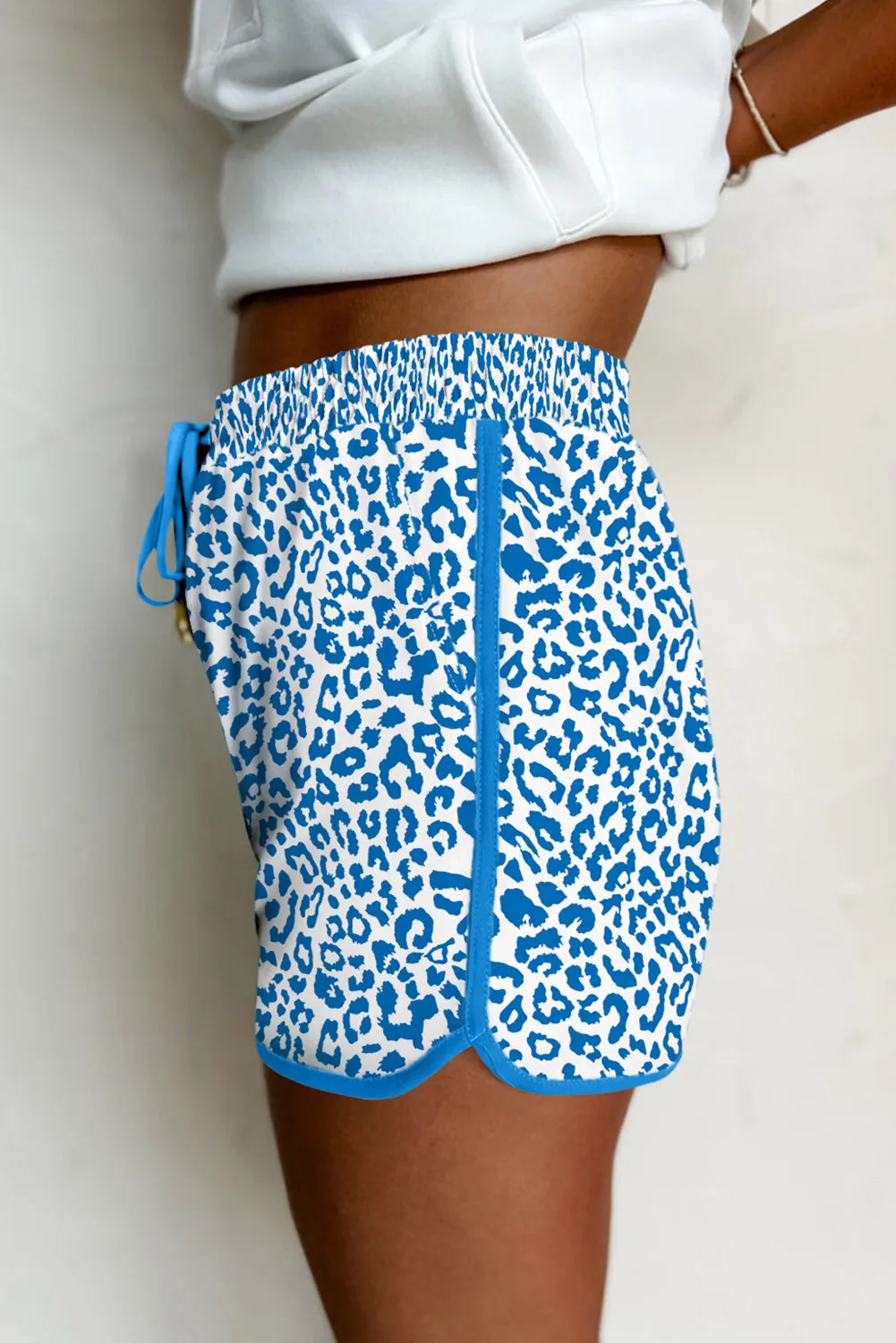 Blue Leopard Elastic Waist Lace up Contrast Trim Casual Shorts sold by Beagle Boutique product image thumbnail 3