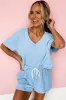 Myosotis V Neck Drop Shoulder Tee and Patchwork Drawstring Shorts Set sold by Beagle Boutique