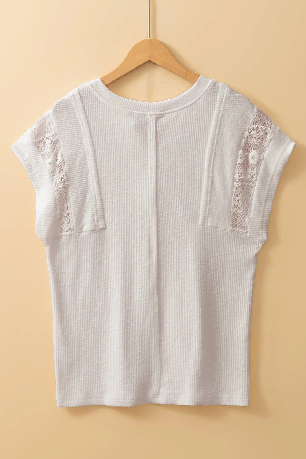 White Ribbed Texture Lace Patchwork Short Sleeve Top sold by Beagle Boutique product image thumbnail 5
