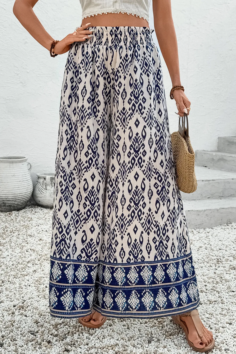 Blue Boho Pattern Print High Waist Wide Leg Loose Trousers sold by Beagle Boutique product image thumbnail 3