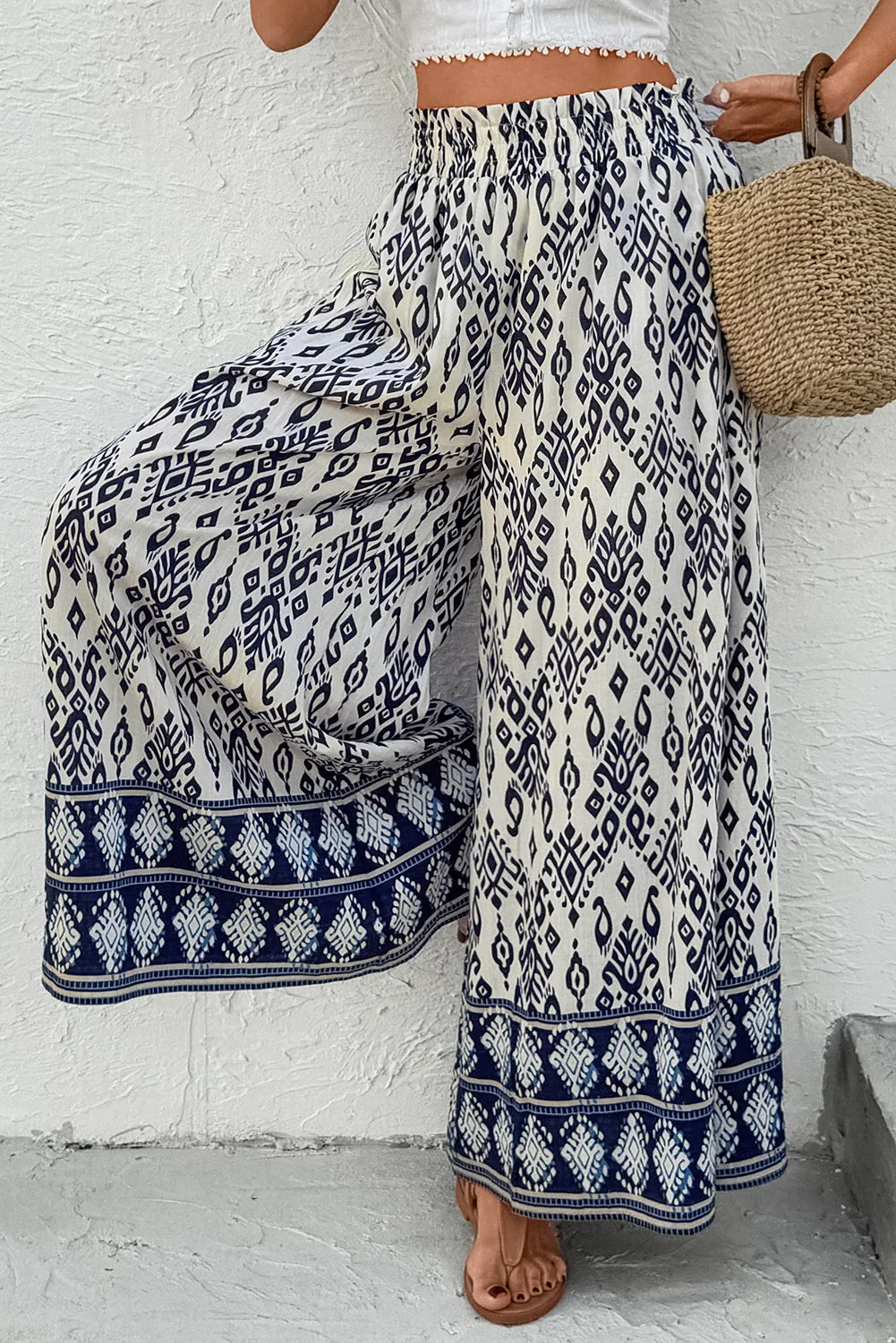 Blue Boho Pattern Print High Waist Wide Leg Loose Trousers sold by Beagle Boutique product image thumbnail 4